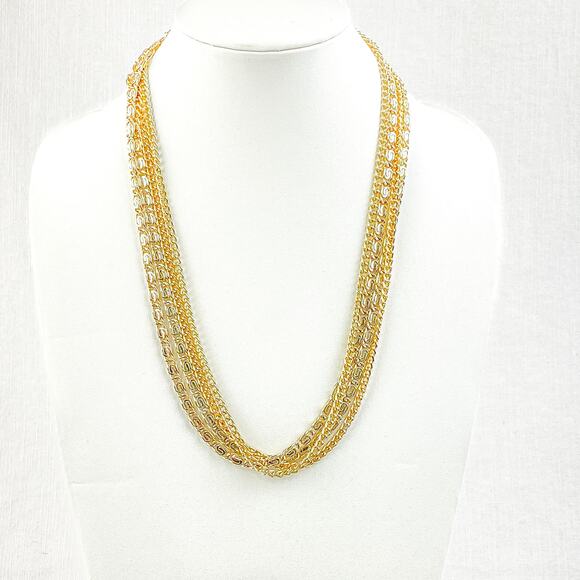 Sarah Coventry Four Dimensions Necklace Gold Tone Multi Strand Chains Textured - Picture 9 of 10